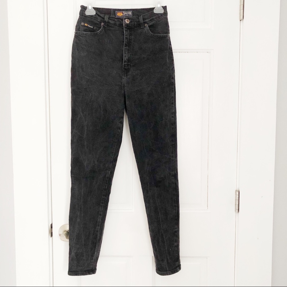 VINTAGE Super High Waist Washed Black Jeans, 25